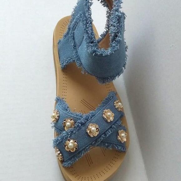 Forever Jeans & Rose Gold Flower Sandals Size 5 - Picture 3 of 7